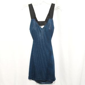 Small Do & Be Metallic Teal Blue Open Back Dress